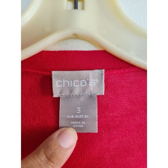 Chico's Women Dark Pink Open Front Cotton Cardigan Sweater size 3 or XL - Picture 4 of 7